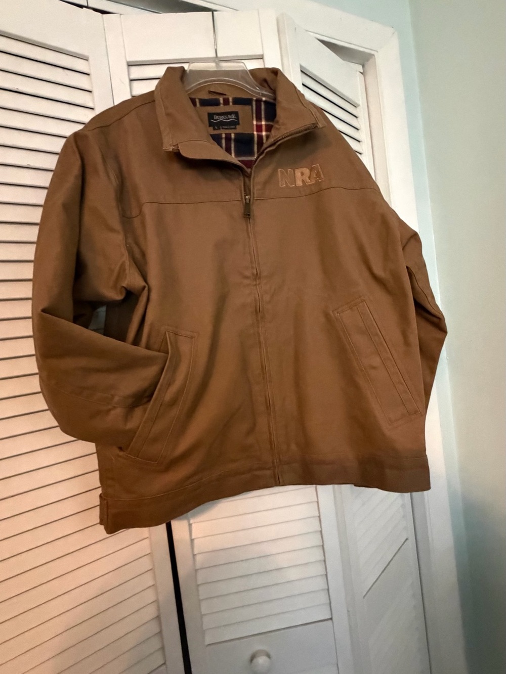 NWOT Burk’s Bay NRA Men's Brown Canvas Zip-Front Jacket with Flannel Lining